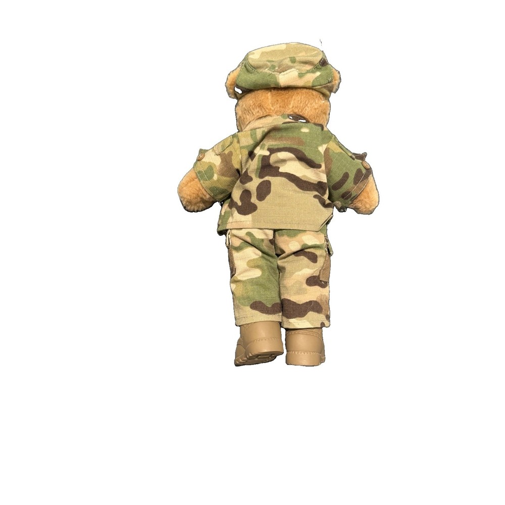 VTG Brown Plush Teddy Bear Blue Eyes in Military Camouflage Uniform US ARMY - Picture 2 of 2